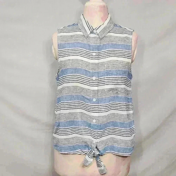BeachLunchLounge Collection Striped Button Up High Low Sleeveless Top - Picture 1 of 6